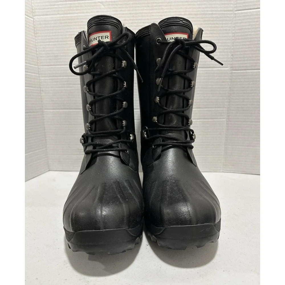 Hunter Boots Mens Size Us12M Black Rubber Fleece Lined Winter Snow Rain Vibram
